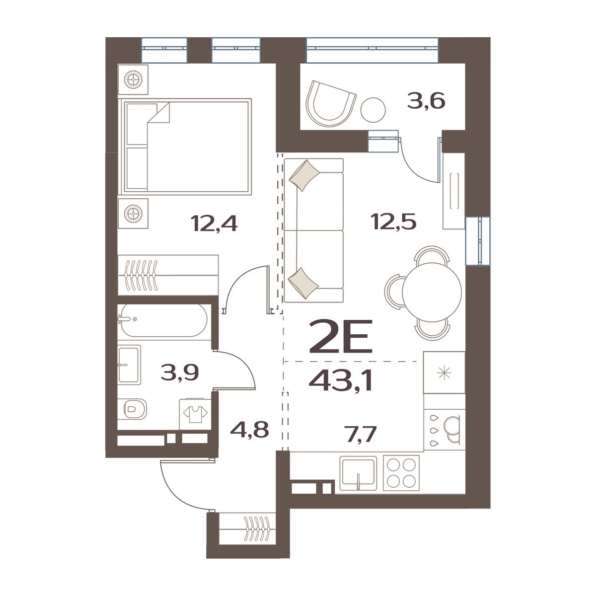 ЖК Меридианы Улисса, 1-комн кв 43,1 м2, за 6 261 000 ₽, 3 этаж